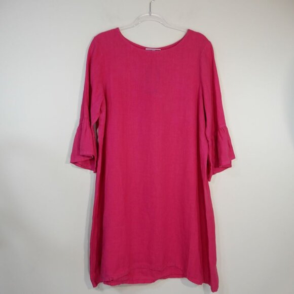 BRYN WALKER Phryne Shift DRESS Pink Linen Crew Neck Ruffled Bell Sleeve NEW $203 - Picture 2 of 8